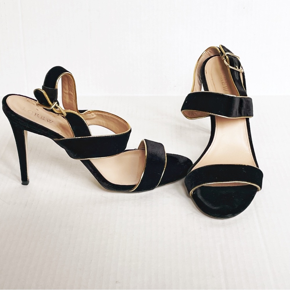 J.Crew black velvet with gold detail heels size 8